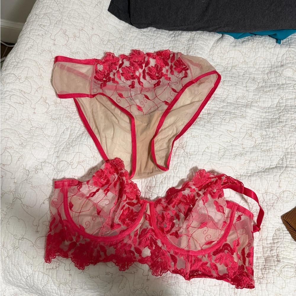 torrid Pink Sheer Floral Embroidered Underwire Bra & Bikini Set